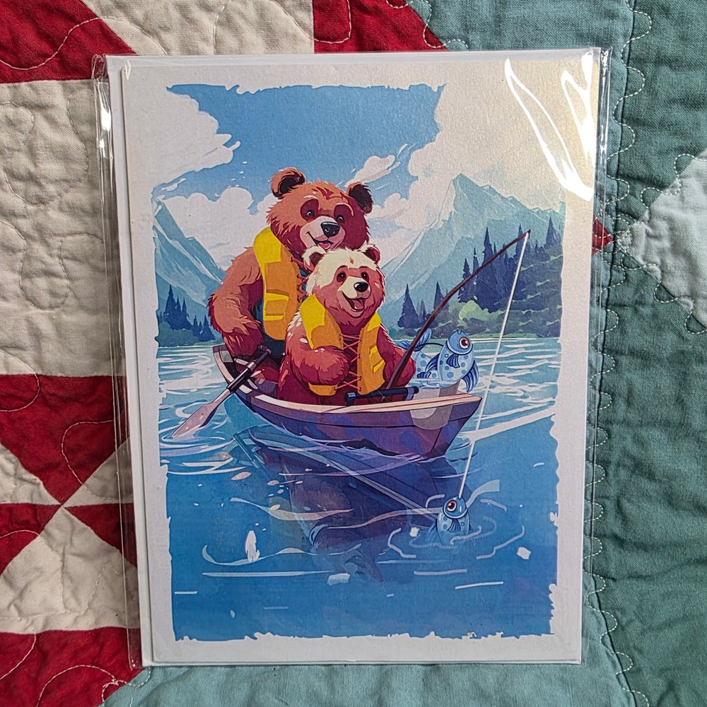 ETA 3D Fishing Father and Baby Bear Pop Up Card Father Day Birthday
